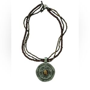 Elegant Multi-Strand Beaded Necklace with Silver Pendant